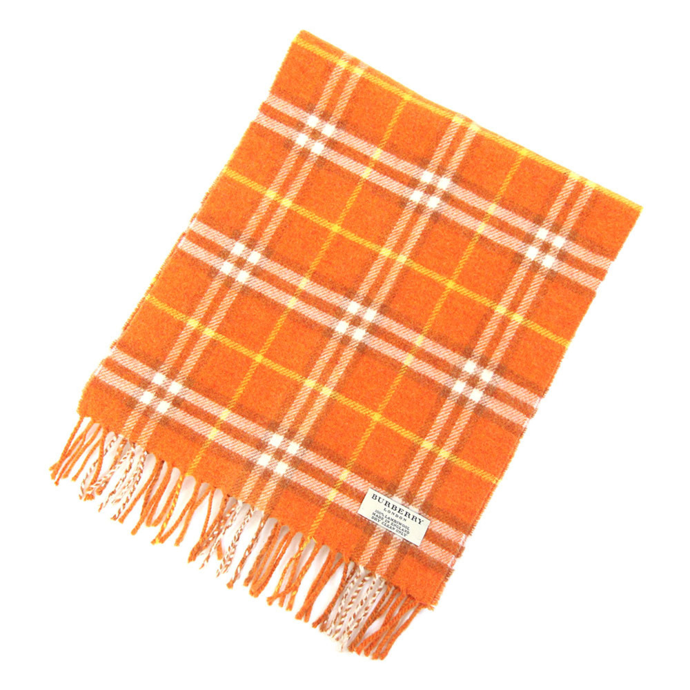 Burberry Scarf, Orange, 100% Lambswool, Stole, Muffler, Check Pattern, Women'...